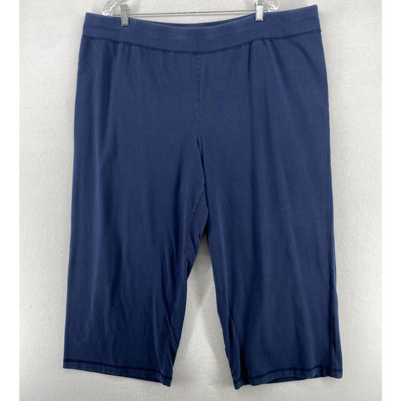 EILEEN FISHER Pants 3X Stretch Organic Cotton Jersey Wide Crop Pull On Blue USA - Picture 1 of 12